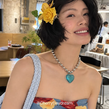 Heart Pendant Bead Necklace