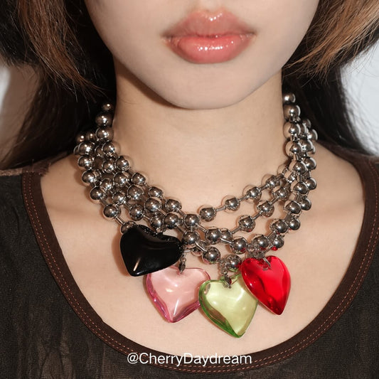 Heart Pendant Bead Necklace