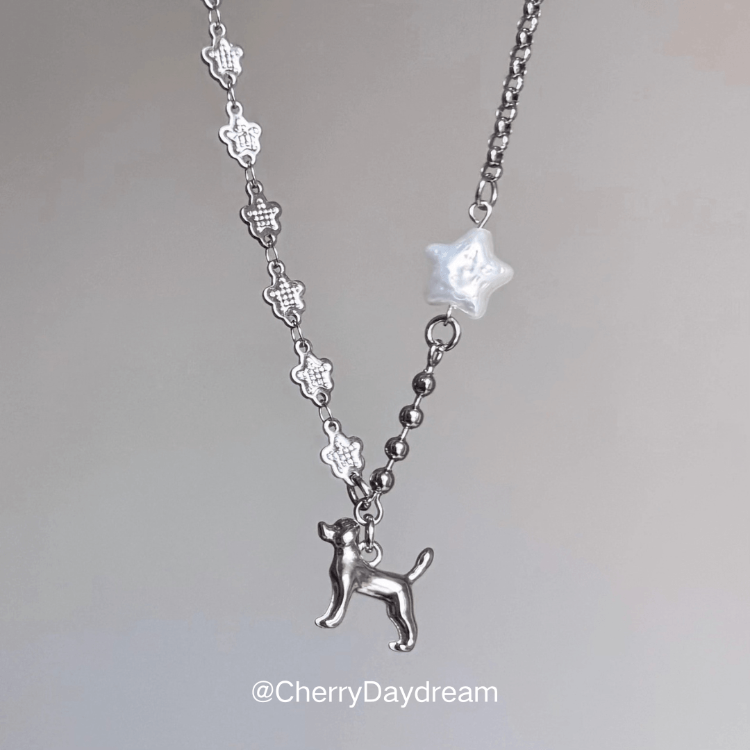 Puppy Flower Star Charm Necklace