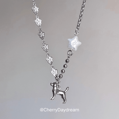 Puppy Flower Star Charm Necklace