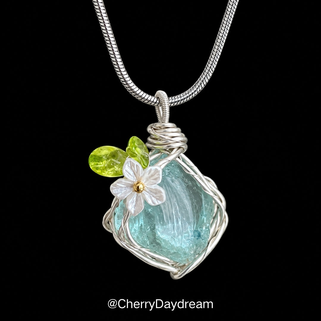 Handmade Flower Crystal Wire Wrapped Necklace