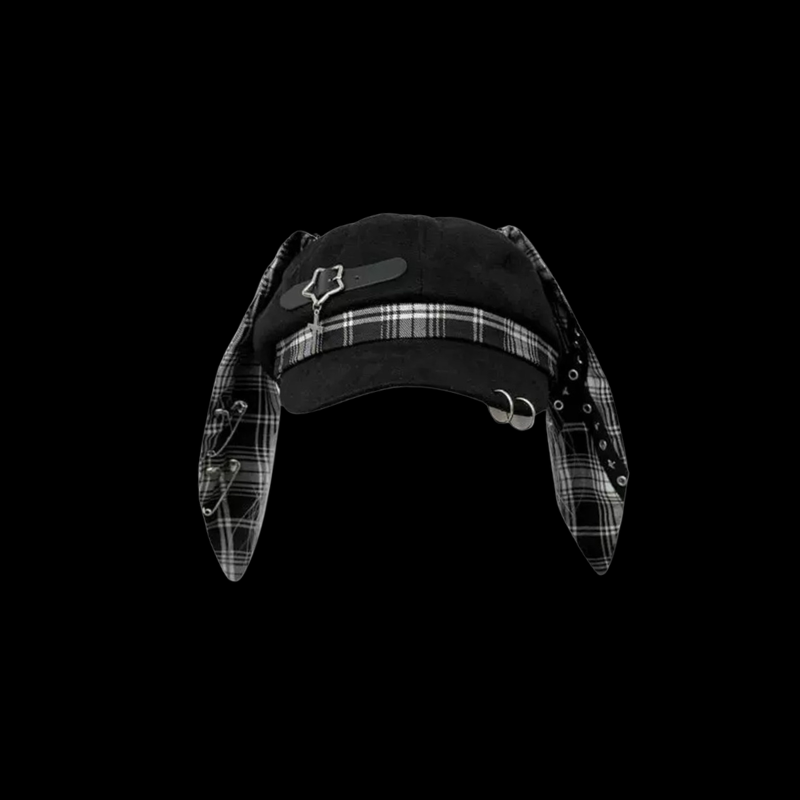 Y2K Plaid Ear Flap Beret Hat