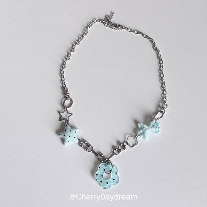 Blue Flower Star Charm Necklace