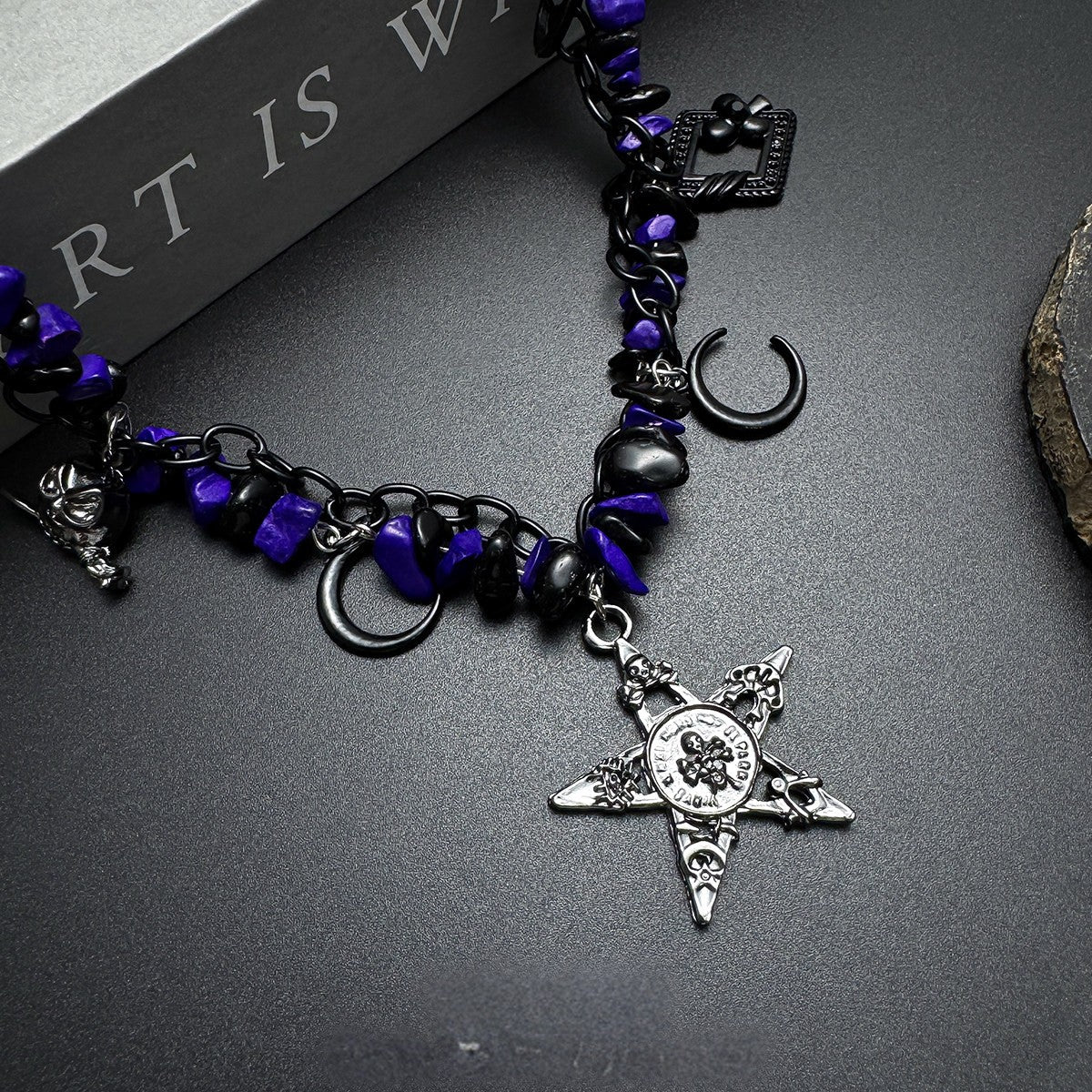 Midnight Star Charm Layered Necklace – Y2K Gothic Vintage Style Alloy Necklace