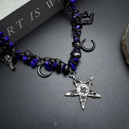 Midnight Star Charm Layered Necklace – Y2K Gothic Vintage Style Alloy Necklace