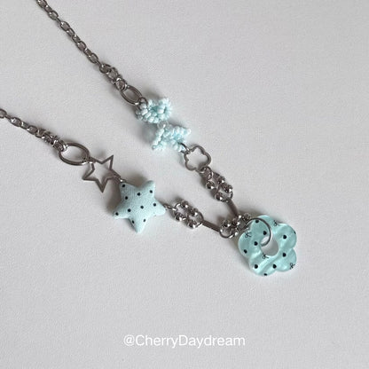 Blue Flower Star Charm Necklace