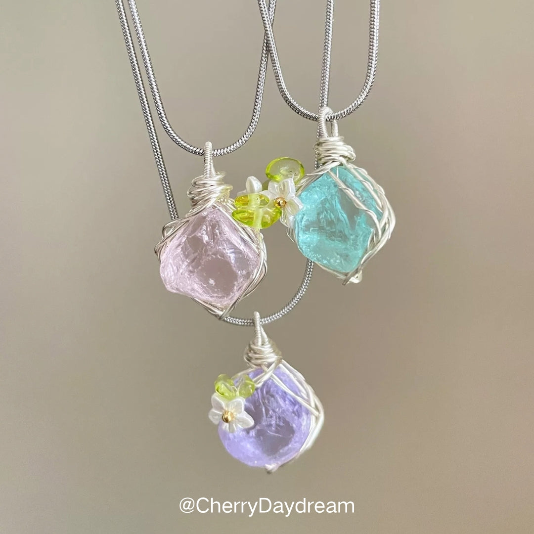 Handmade Flower Crystal Wire Wrapped Necklace