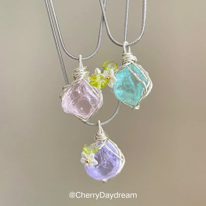 Handmade Flower Crystal Wire Wrapped Necklace