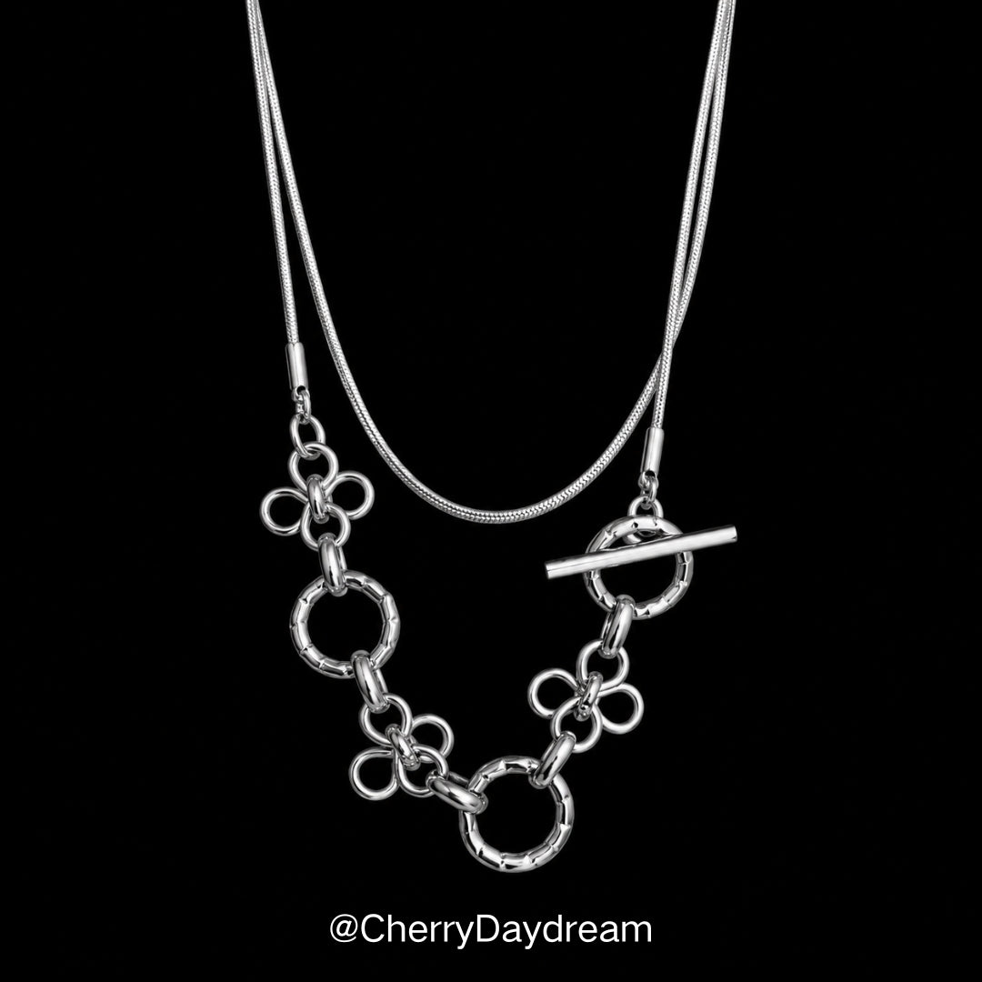 Silver Floral Link Y Necklace