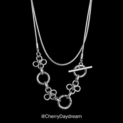 Silver Floral Link Y Necklace