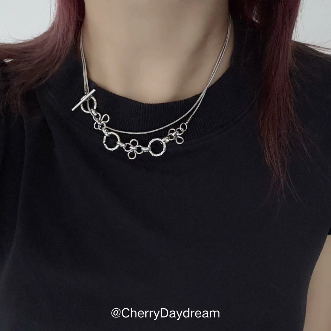 Silver Floral Link Y Necklace