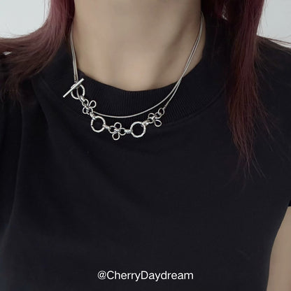 Silver Floral Link Y Necklace
