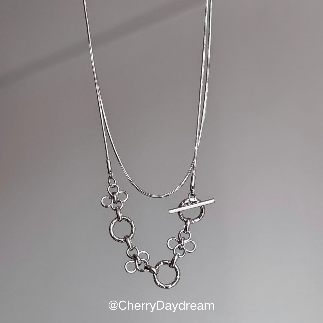 Silver Floral Link Y Necklace