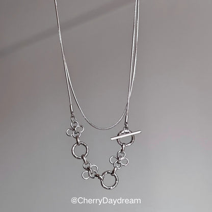 Silver Floral Link Y Necklace