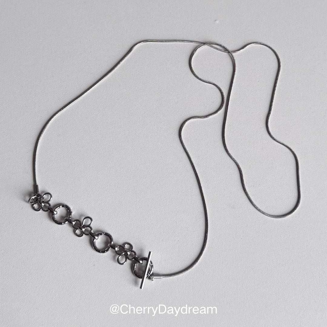 Silver Floral Link Y Necklace