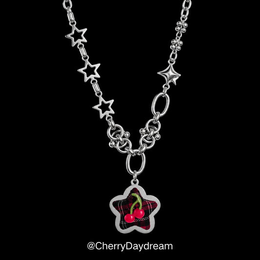 Star Cherry Plaid Pendant Necklace
