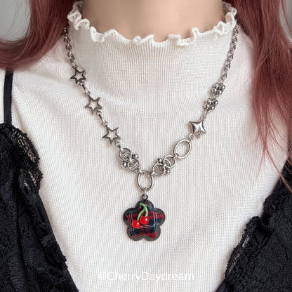 Star Cherry Plaid Pendant Necklace