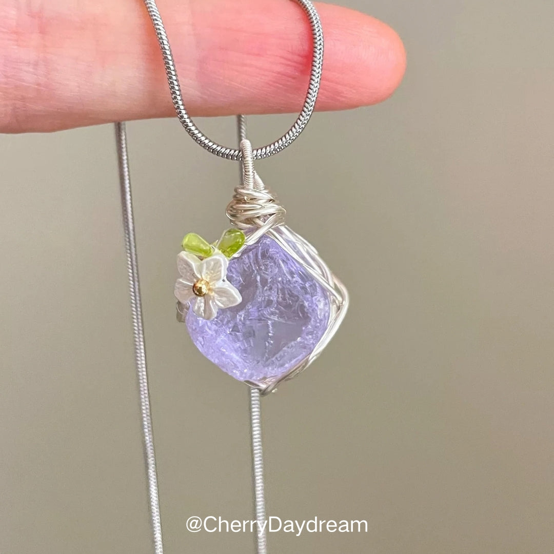 Handmade Flower Crystal Wire Wrapped Necklace