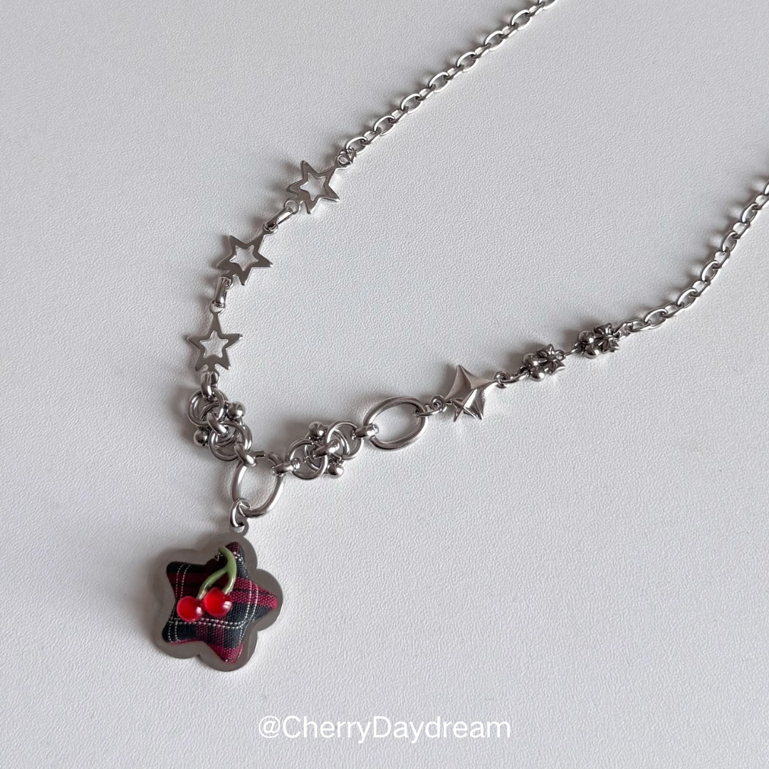 Star Cherry Plaid Pendant Necklace
