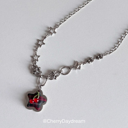 Star Cherry Plaid Pendant Necklace