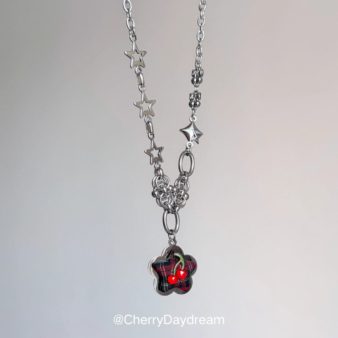 Star Cherry Plaid Pendant Necklace
