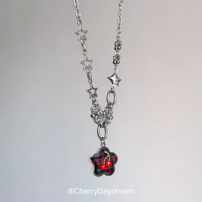 Star Cherry Plaid Pendant Necklace