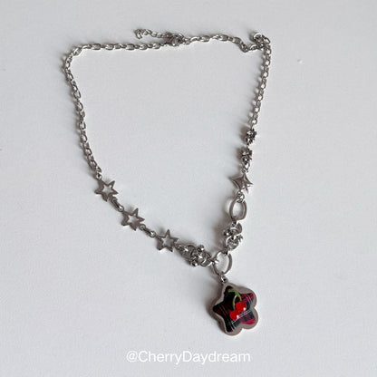 Star Cherry Plaid Pendant Necklace