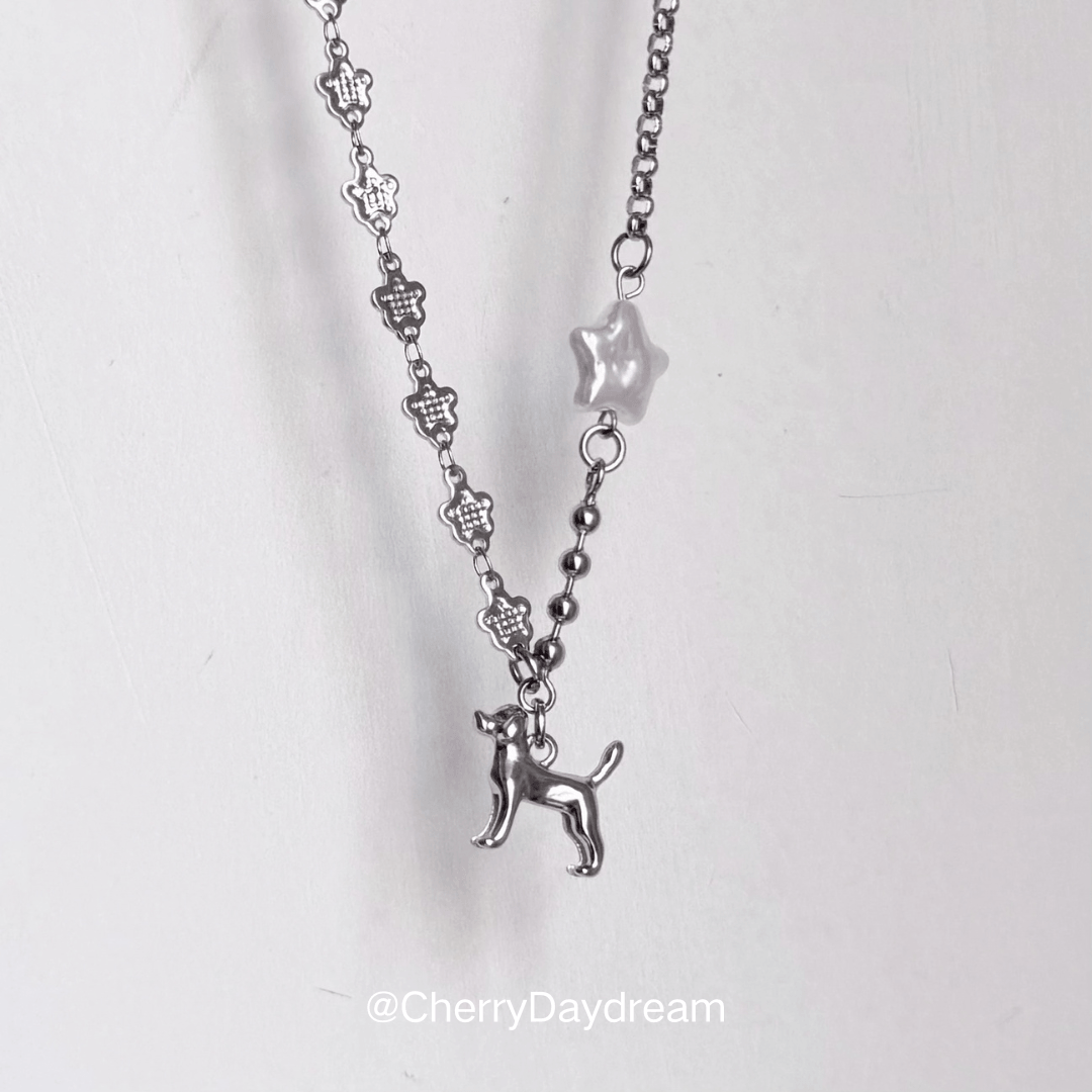 Puppy Flower Star Charm Necklace