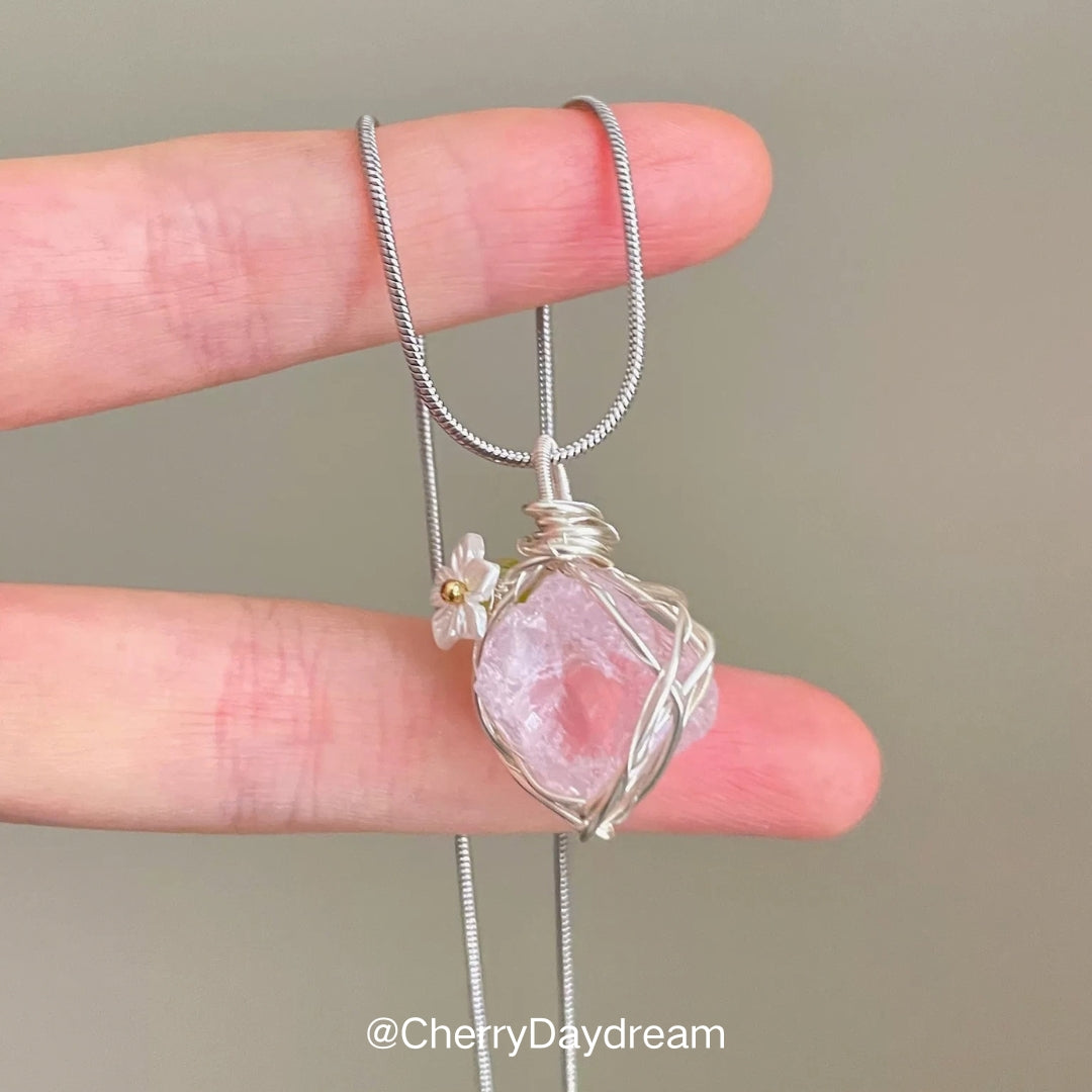Handmade Flower Crystal Wire Wrapped Necklace