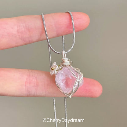Handmade Flower Crystal Wire Wrapped Necklace