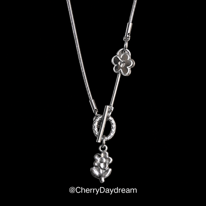 Silver Flower Toggle Charm Necklace