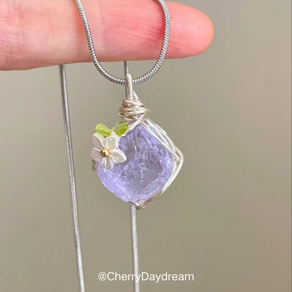 Handmade Flower Crystal Wire Wrapped Necklace