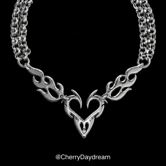 Flame Heart Silver Necklace