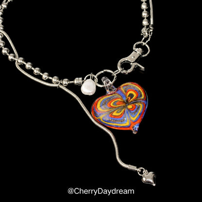 Colorful Glass Heart Pendant Necklace