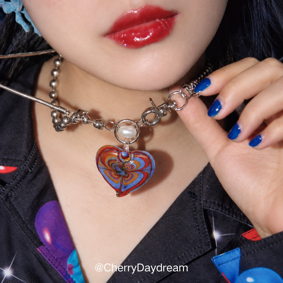 Colorful Glass Heart Pendant Necklace