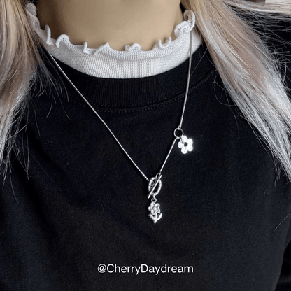 Silver Flower Toggle Charm Necklace