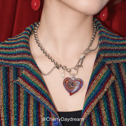 Colorful Glass Heart Pendant Necklace