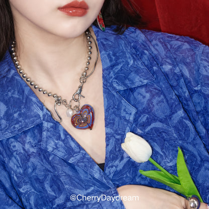 Colorful Glass Heart Pendant Necklace