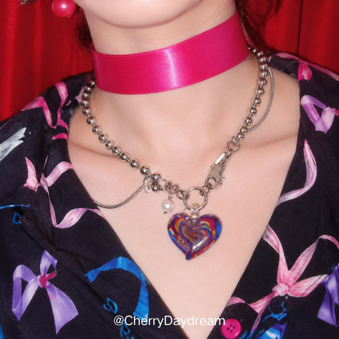 Colorful Glass Heart Pendant Necklace