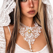 Ivory Lace Choker with Pearl and Gold Details
