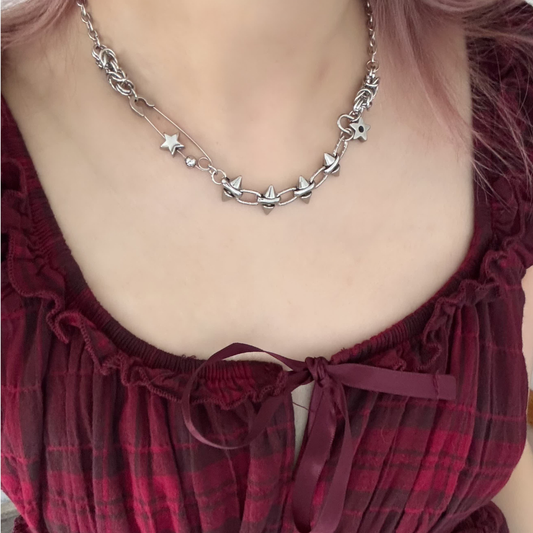 Silver Spike Star Chain Necklace — Y2K Gothic Punk Jewelry