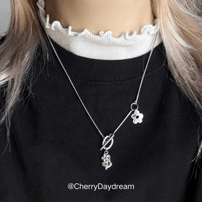 Silver Flower Toggle Charm Necklace