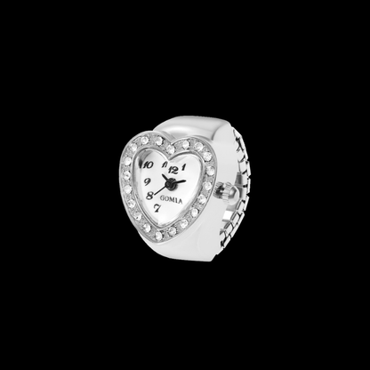 Y2K Mini Watch Ring | Cute Heart Dial Rhinestone Alloy Ring
