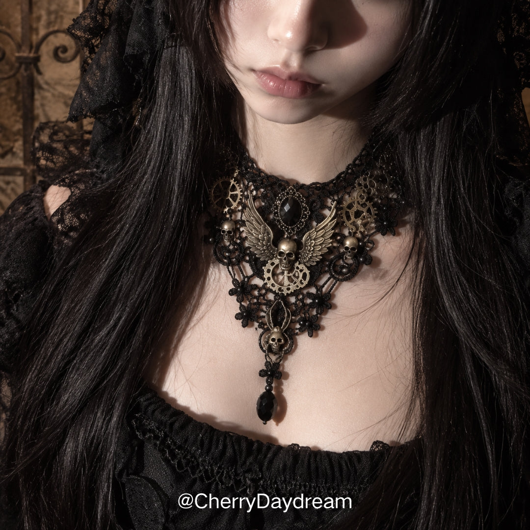 Ivory Lace Choker with Pearl and Gold Details