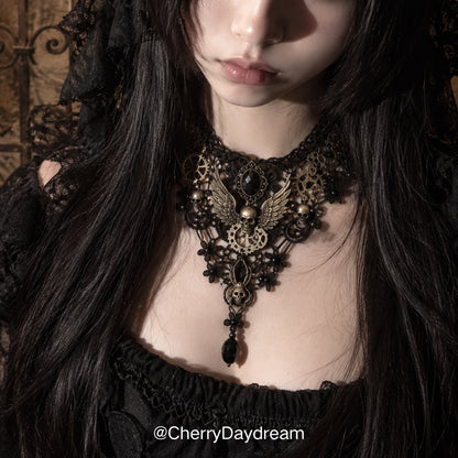 Ivory Lace Choker with Pearl and Gold Details