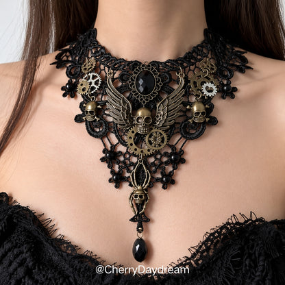 Ivory Lace Choker with Pearl and Gold Details