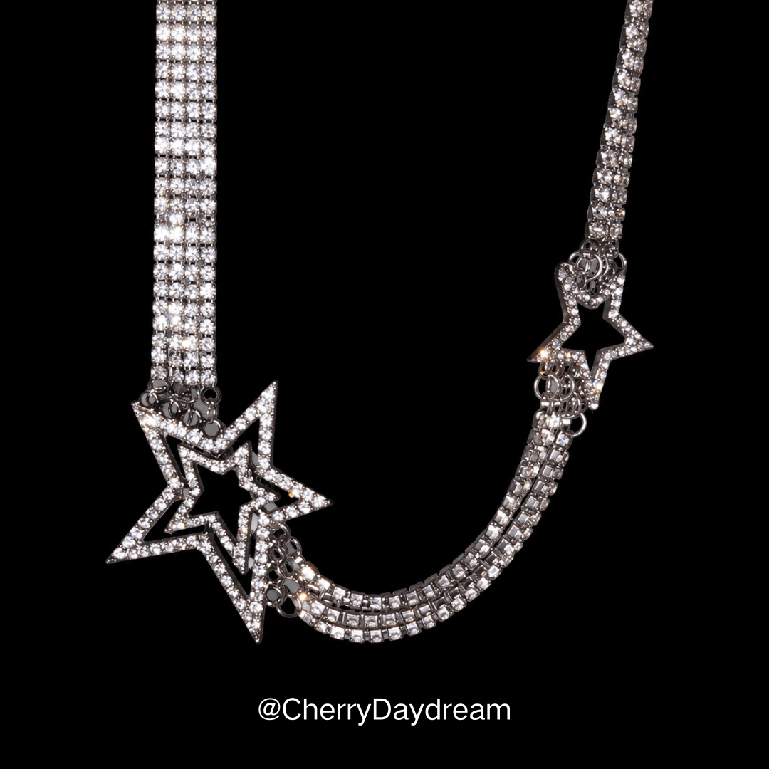 Silver Crystal Star Layered Necklace