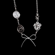 Silver Bow Charm Necklace — Y2K Vintage Layered Chain Jewelry