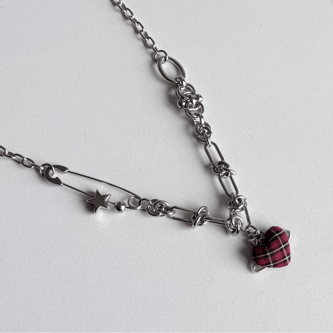 Red Plaid Heart Necklace