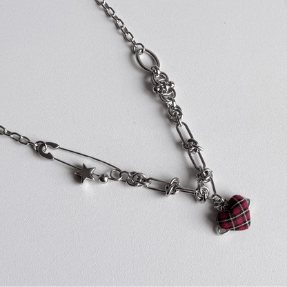 Red Plaid Heart Necklace